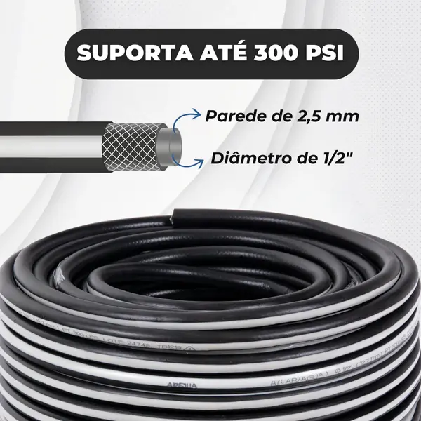 Mangueira Arqua PT-300 — Instalada em suporte enrolador