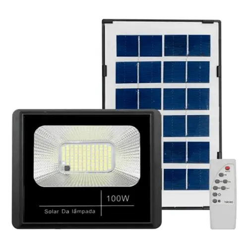Refletor LED 100W — Instalado e aceso à noite