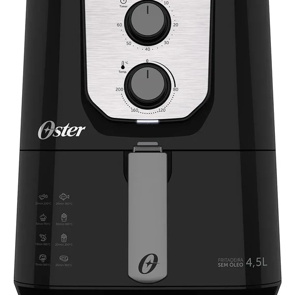 Air Fryer Oster Black Perform 4,5L com design em aço escovado