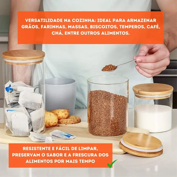 Detalhe da tampa de bambu com anel de silicone